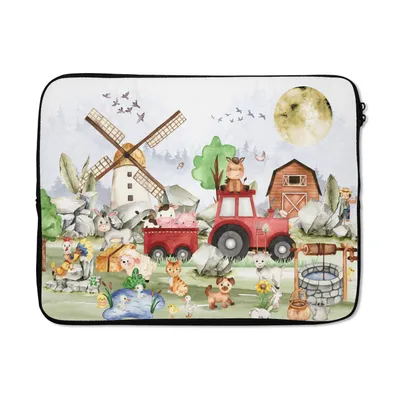 Produktbild von MuchoWow® Laptop Hülle 15 Zoll Bauernhof - Traktor - Kinder - Tiere Laptoptasche - Laptoptasche - Sleeve - Rundum-Schutz