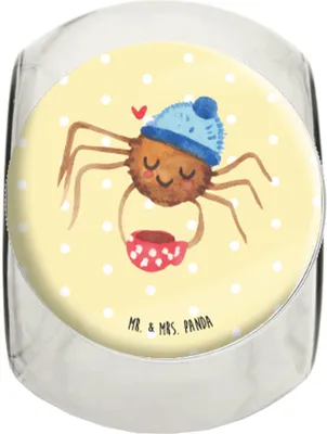 Produktbild von Mr. & Mrs. Panda Kaffeedose Spinne Agathe Kaffee L 870ml - Gelb Pastell - Geschenk, Frischhaltedose, Bonboniere, Vorratsdose, Vorratsglas, Morgen, Weiser Spruch