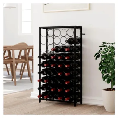 Produktbild von Weinregal für 45 Flaschen Flaschenregal Flaschenhalter Flaschenständer Möbel Weinhalter Weinständer Ausstellungsregale für Küche Esszimmer Restaurant Bar Schwarz 54x18x100 cm