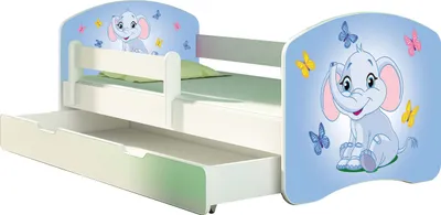 Produktbild von ACMA Jugendbett Kinderbett Junior-Bett Komplett-Set mit Matratze Lattenrost und Rausfallschutz Weiß 26 Elefant 160x80 + Bettkasten