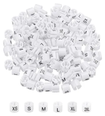 Kleiderbügel-Etiketten XS-2XL, 150 Stk., weiß, für 3-mm-Stange, Farbcodierung
