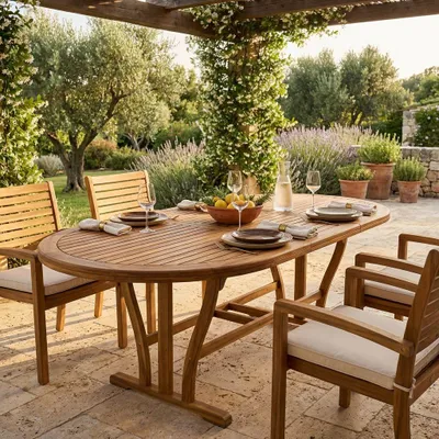 Immagine prodotto di Milani Home - Tavolo Ovale Allungabile In Legno Di Acacia 180/240x100 Per Esterno Giardino Portico Ristorante Bar Hotel Albergo Agriturismo - Marrone