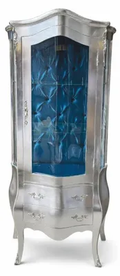 Produktbild von Casa Padrino Barock Vitrine im Antik Stil Silber / Blau - 85 x 50 x 185 cm