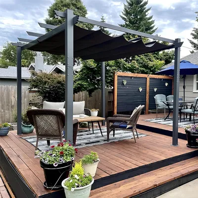 Produktbild von PURPLE LEAF Aluminium Pergola 3 x 3.65 m Wasserdicht Stabil Winterfest, Garten Pavillon mit Sonnenschutz uberdachung, UV-Schutz, Grau