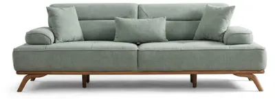 Obrázek produktu pro Třísedová pohovka, látka, polštáře, zelená barva, moderní, elegantní, ergonomická opěrka