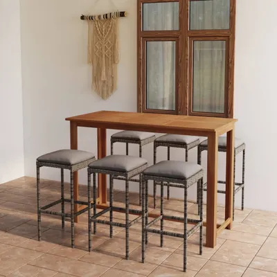 Produktbild von vidaXL 7-tlg. Gartenbar-Set mit Kissen Grau