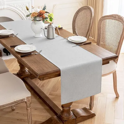 Productafbeelding van Tafelkleed, lichtgrijs, 40x180 cm, linnenlook, afwasbaar, waterafstotend, krasbestendig, polyester