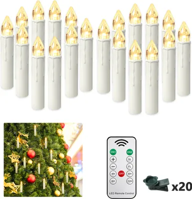 Obrázek produktu pro XMTECH 20x LED svíčky na vánoční stromek bezdrátové s časovačem dálkové ovládání blikání stmívatelné svíčky na vánoční stromek vánoční svíčky, teplá bílá