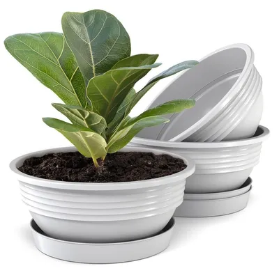 Produktbild von Plastard Blumenschale 3er Set Weiß Ø 45 cm mit Untersetzer - Pflanzschale