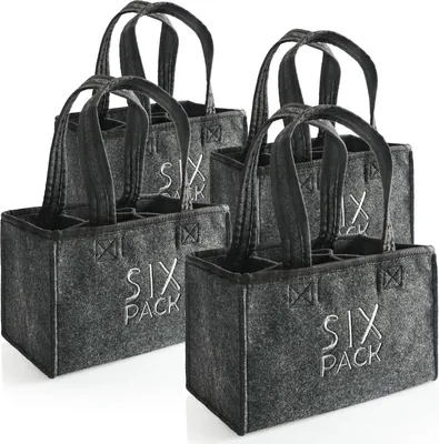 Produktbild von com-four® 4x Flaschentasche - Getränkehalter aus Filz für 6 Flaschen - faltbare Filztasche mit Henkeln für Getränke - 6er-Träger für Flaschen bis 0,5 l - Herrenhandtasche