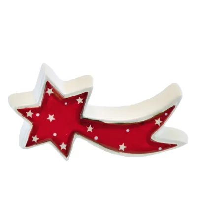 Produktbild von Weihnachts-Statuette aus Keramik, Rot, glänzend, 8 cm hoch, 3,5 cm breit, 15 cm lang