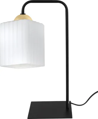 Immagine prodotto di Lampada da comodino Riffle nera e dorata a 1 luce con paralume cubico bianco E27: elegante lampada per la camera da letto