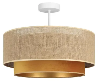 Produktbild von Deckenlampe Metall Stoff E27 D: 45 cm rund in Weiß Beige Gold Modern Deckenleuchte