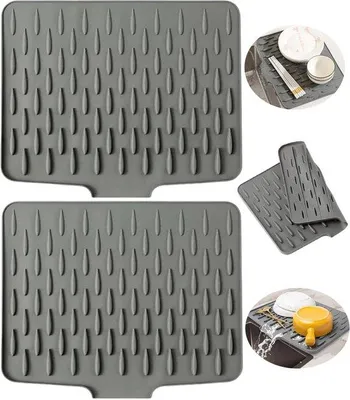 Immagine prodotto di Set da 2 tappetini in silicone Unyqoos® – adatti al contatto alimentare, antiscivolo, con sistema di drenaggio dell'acqua, resistenti al calore e flessibili, ideali per la cucina