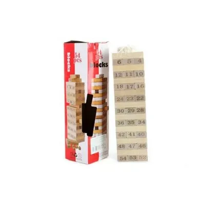 Produktbild von Jenga-Turm Stapelspiel aus Holz mit Zahlen, 54 Holzklötze, 29 x 8 x 8 cm, für Kinder ab 3 Jahren