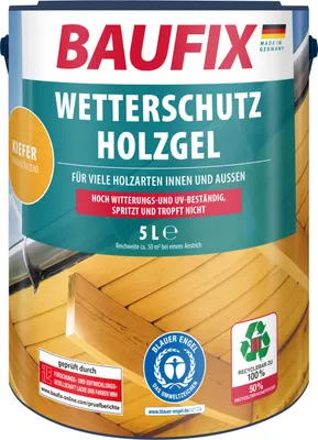 Produktbild von BAUFIX Wetterschutz-Holzgel kiefer seidenglänzend, 5 Liter, Holzlasur