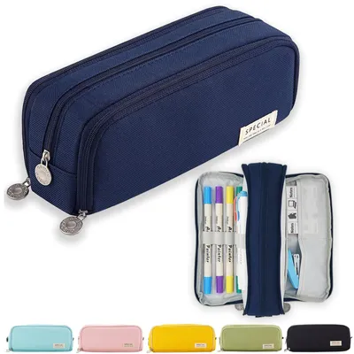 Image de Trousse pour adolescentes, 3 compartiments, grande capacité, bleu foncé