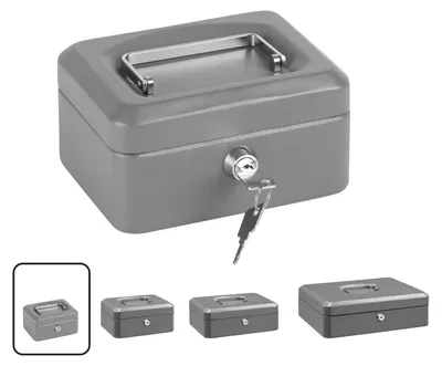 Immagine prodotto di Cassaforte portamonete - 15 cm - Acciaio - Con chiave e fessura per monete - Grigio