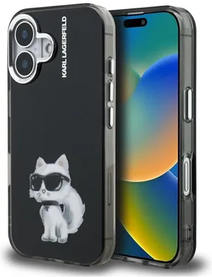 Productafbeelding van IML Aquarelle Choupette & Logo Hoes voor iPhone 16 Zwart