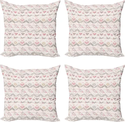 Produktbild von ABAKUHAUS Pastell Kissenbezug Set (4 Stück), Aztec Herz-Geometric, Moderner Doppelseitiger Digitaldruck, 40 cm x 40 cm, Mehrfarbig