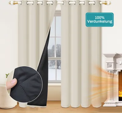 Produktbild von 100% Blackout Tür Vorhänge Drei Schicht Thermisch Isolierte Vorhänge Schalldichter Vorhang Lärmreduzierende Vorhänge Wohnzimmer,B132xH160cm,2 Stk.