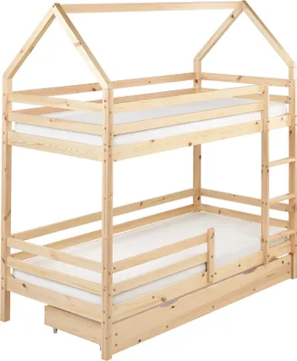 Produktbild von BELIANI Hochbett Hellbraun Kiefernholz 90 x 200 cm für 2 Personen Modern Etagenbett mit Leiter 2 Schubladen und Lattenrost Hausbett Schlafzimmer