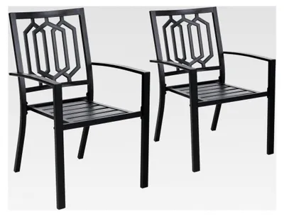 Produktbild von Metall Gartenstuhl für Terrasse und Garten, stapelbar, 2er Set, Schwarz
