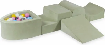 Produktbild von Schaumstoff-Spielset mit Hügel und Mikro-Bällepool – Velvet Soft Lightmint + 100 Bällebadbälle / weiß, silber, puderrosa, gelb, babyblau