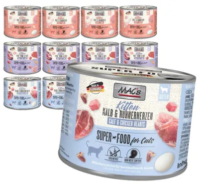 Produktbild von MAC's Kitten Nassfutter für Kätzchen, Geschmacksmischung, 12 x 200 g, Kalb, Pute, Rind