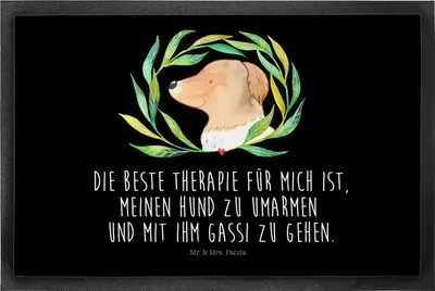Produktbild von Mr. & Mrs. Panda Schmutzmatte Hund Blumen 50 x 75 cm - Schwarz - Geschenk, Schmutzfangmatte, Hunde, Gummimatte, Gassi gehen, Türmatte, Umarmen, Sprüche, fußmatte