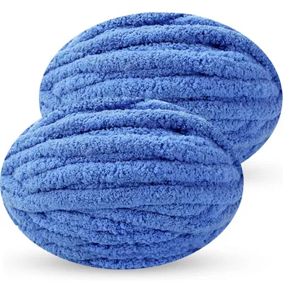 Immagine prodotto di Lana extra grossa per lavorare a maglia e all'uncinetto, 2 gomitoli da 250g, colore blu, soffice e spessa
