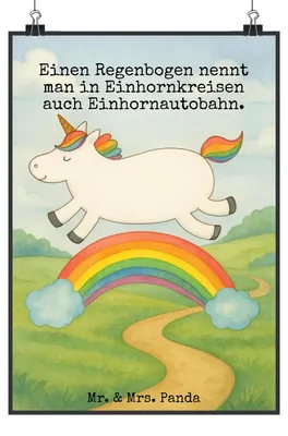 Produktbild von Mr. & Mrs. Panda Bild Einhorn Regenbogen Design DIN A0 - Weiß - Geschenk, Unicorn, drucke, Glitzer, kunstdruck poster, Einhornpower, Wanddekoration, Plakat, Wandbild