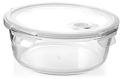 Produktbild von H&H Runder Glasbehälter mit Deckel und Ventil 1300 ml