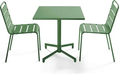 Immagine prodotto di Set tavolo e 2 sedie da giardino in metallo da 70 cm verde cactus - Oviala Palavas