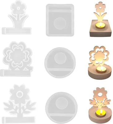 Imagen del producto de Conjunto de 3 moldes de silicona para velas (flores) – reutilizables, 10,7 x 9,5 x 1 cm, para cemento y resina epoxi