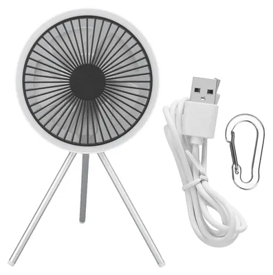 Produktbild von Tragbarer Campingventilator, 3-stufig, mit Zeitschaltfunktion, USB-Aufladung, tragbarer Outdoor-Ventilator mit abnehmbarem Stativ, weiß