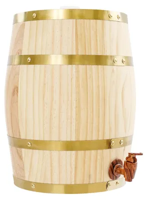 Produktbild von Wein- und Whiskyfass - Holzfass 10 l - Mit Zapfhahn - Vertikale Spirituosenlagerung - Metallreifen - Für Hausbar Party - Kiefernholz Natur