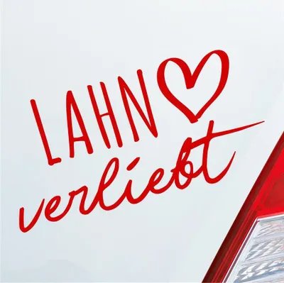 Produktbild von Auto Aufkleber Lahn verliebt Herz Fluss River Wasser Water Liebe Car 19x10 cm Rot Sticker Heckscheibenaufkleber