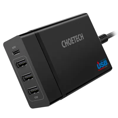 Immagine prodotto di Choetech Ladegert 3x USB / 1x USB Typ C 60W Power Delivery schwarz (PD72-1C3U)