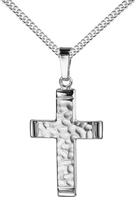 Produktbild von JEVELION Anhänger-Kreuz 925 Silber Hammerschlag-Optik Silberkreuz mit Halskette für Damen, Herren und Kinder als Kettenanhänger + Schmuck-Etui