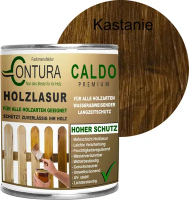 Produktbild von 750ml - Holzlasur Dickschichtlasur Set + Pinsel 2in1 Dauerschutzlasur Holzschutz Lasur - 09 Kastanie