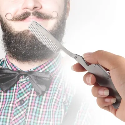 Zdjęcie produktu dla Grzebień do brody ze stali nierdzewnej, grzebień do brody, składany grzebień do brody, narzędzie do wąsów, otwieracz do butelek