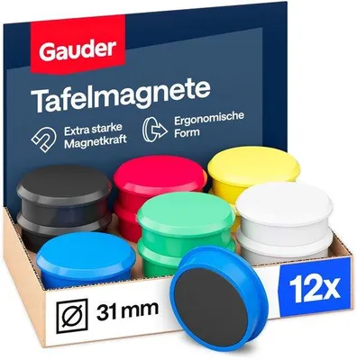 Image de Aimants adhésifs pour tableau blanc et réfrigérateur - Aimants de table ronds pour le bureau, l'école et la maison (31 x 10 mm - 12 pièces - multicolores)