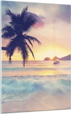 Produktbild von Bilder auf glas - Einteilig - Meer Strand Palme - 50x70cm - Glasbilder - Wandbilder - Bilder - zum Aufhängen bereit - Wanddekoration aus Glas - Glas Bilder - Wandbild auf Glas - GPA50x70-3992