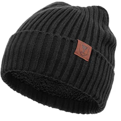 Produktbild von Wintermütze mit Ohrenklappen Uni – Strickmütze gefüttert, Schwarz