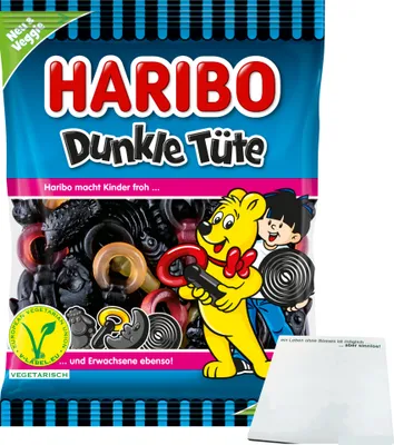 Produktbild von Haribo Dunkle Tüte (175g Packung) + usy Block