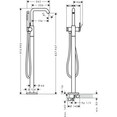 Zdjęcie produktu dla Jednouchwytowa bateria wannowa Tecturis S stojąca 194 mm czarna matowa