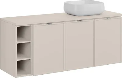 Produktbild von Badezimmer-Waschtisch 140 cm in Kaschmir mit 3 Türen, 3 Fächern & Aufsatzwaschbecken - BIBIONE-56