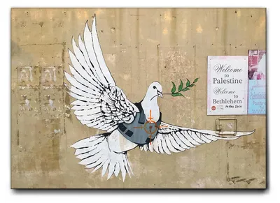 Image de Giallobus - Colombe Bethléem - Banksy - 140L x 100l cm - Tableau - Toile à cadre standard