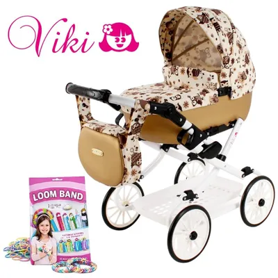 Immagine prodotto di Carrozzina per bambole pieghevole, modello Adbor Viki, color beige, con borsa e cesto